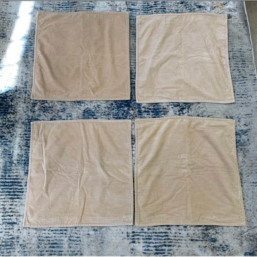 Set of 4 Pottery Barn Washed Velvet 20x20in Off-White Cream Ivory Pillow Cover